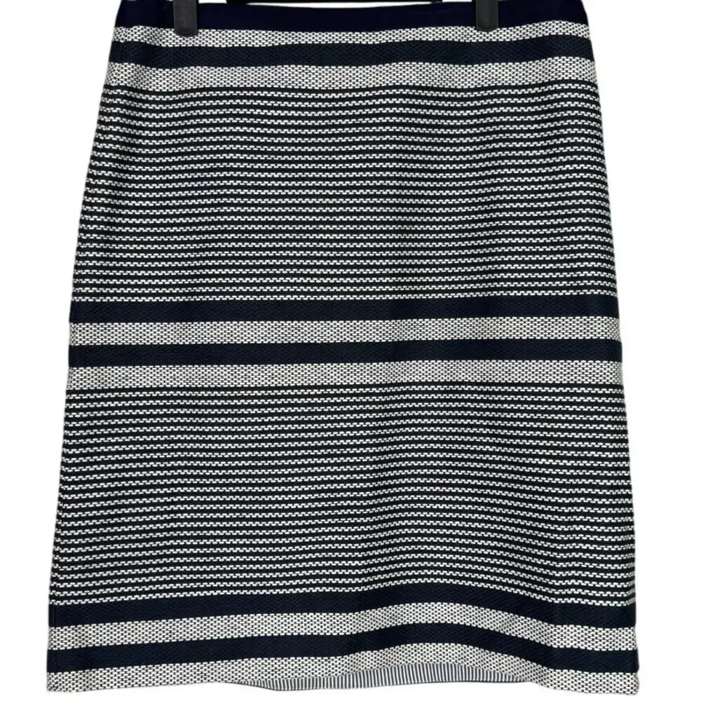 J. Crew Striped Nautical A Lined Knee Length Pencil Tweed Skirt 8 T Blue White